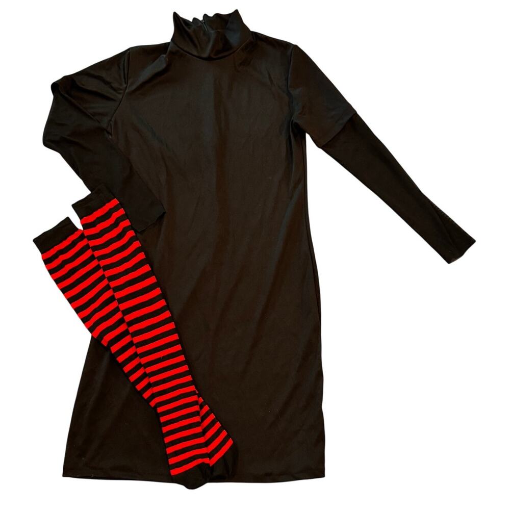 New Adult Mavis Dracula Costume Hotel Transylvania Dress & Striped Tights Size M - Picture 2 of 6